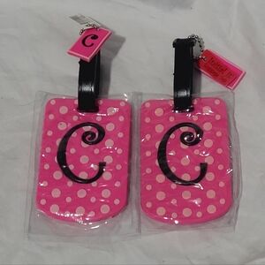 2 Initial It Brand "C" Pink Rubber Luggage Tags New with Tag